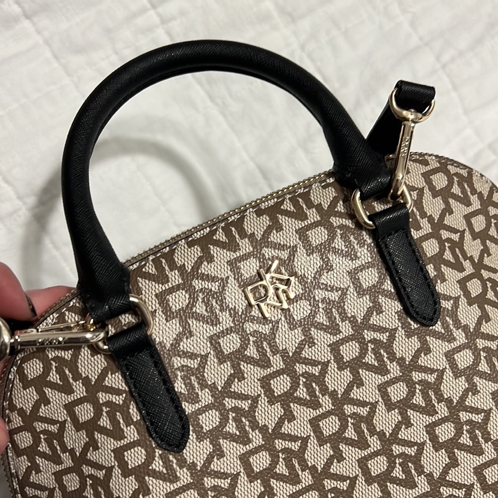 NEW!DKNY Catherine Dome Satchel Brown Black Monogram Logo Shoulder/Crossbody Bag - Picture 5 of 12